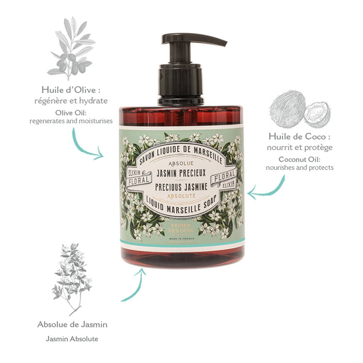 Savon liquide de Marseille 500 ml | Jasmin
