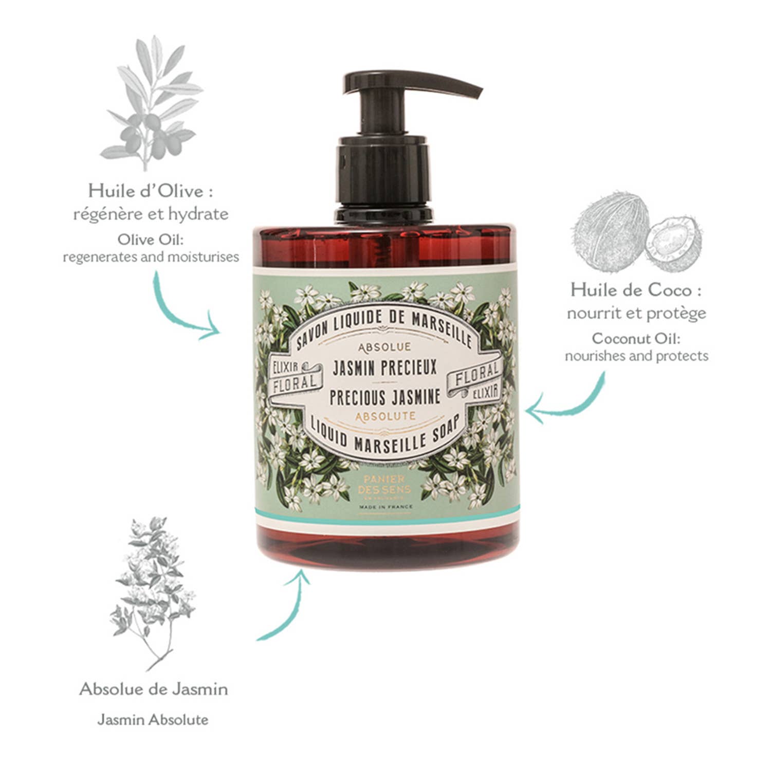 Savon liquide de Marseille 500 ml | Jasmin