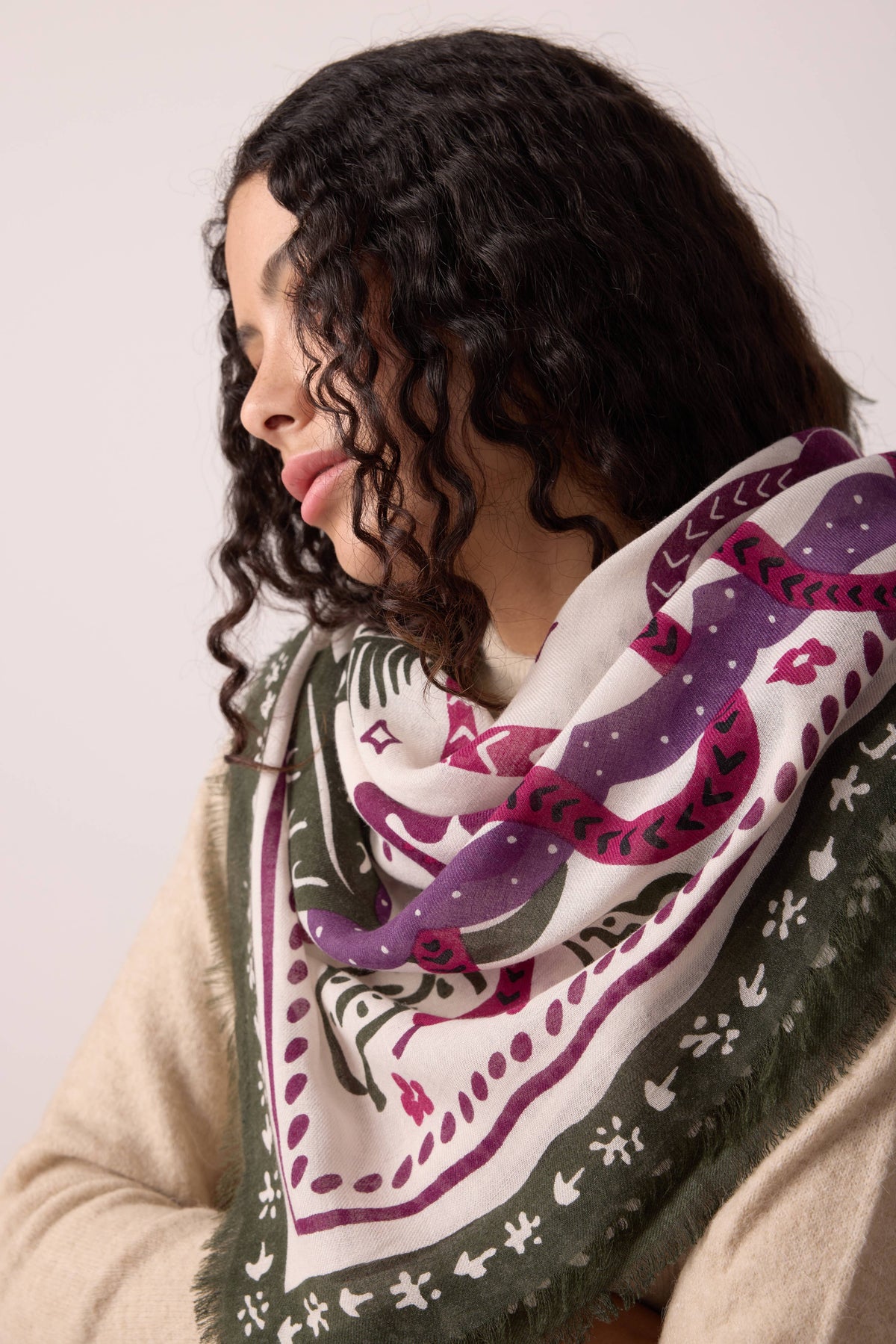 FOULARD LAINE TIGER IN THE PALMERAIE FIGUE
