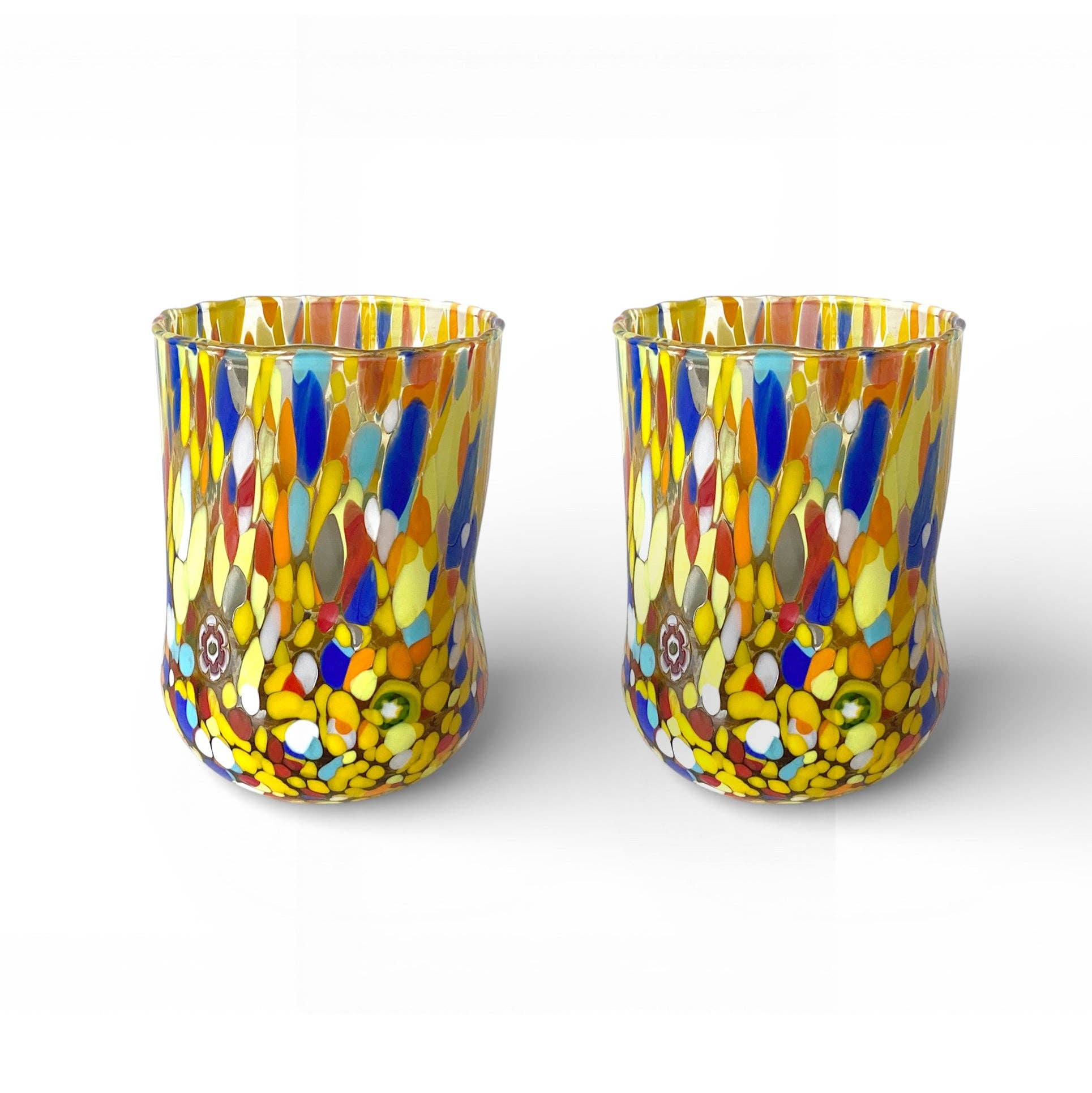 Verres Cylindr  Classique en Verre Soufflé et Travaillé à la Main avec Murrines de Murano, ligne 
