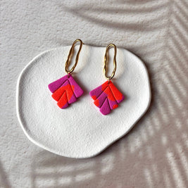 Orange de Capri - Boucles d'Oreilles Pendantes Éventail Statement Orange Fuchsia