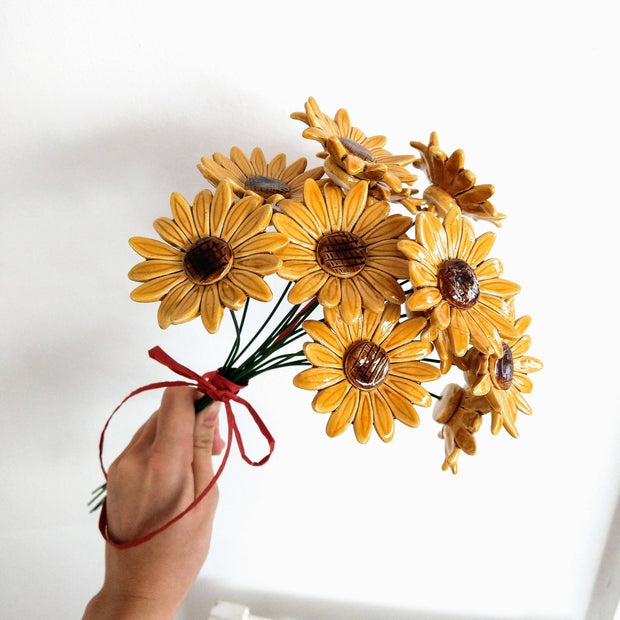 Tournesol en céramique, diamètre fleur env. 6,5 cm, tige 39 cm: Jaune