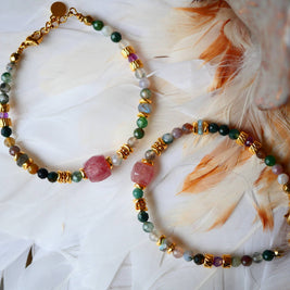 Bracelet JASMIT en acier inoxydable avec agate indienne et quartz cerise