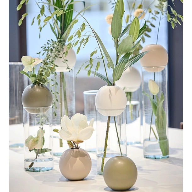 Ensemble avec Vase en Fleurs et Boule en Fleurs, Olive Brûlé 20cm