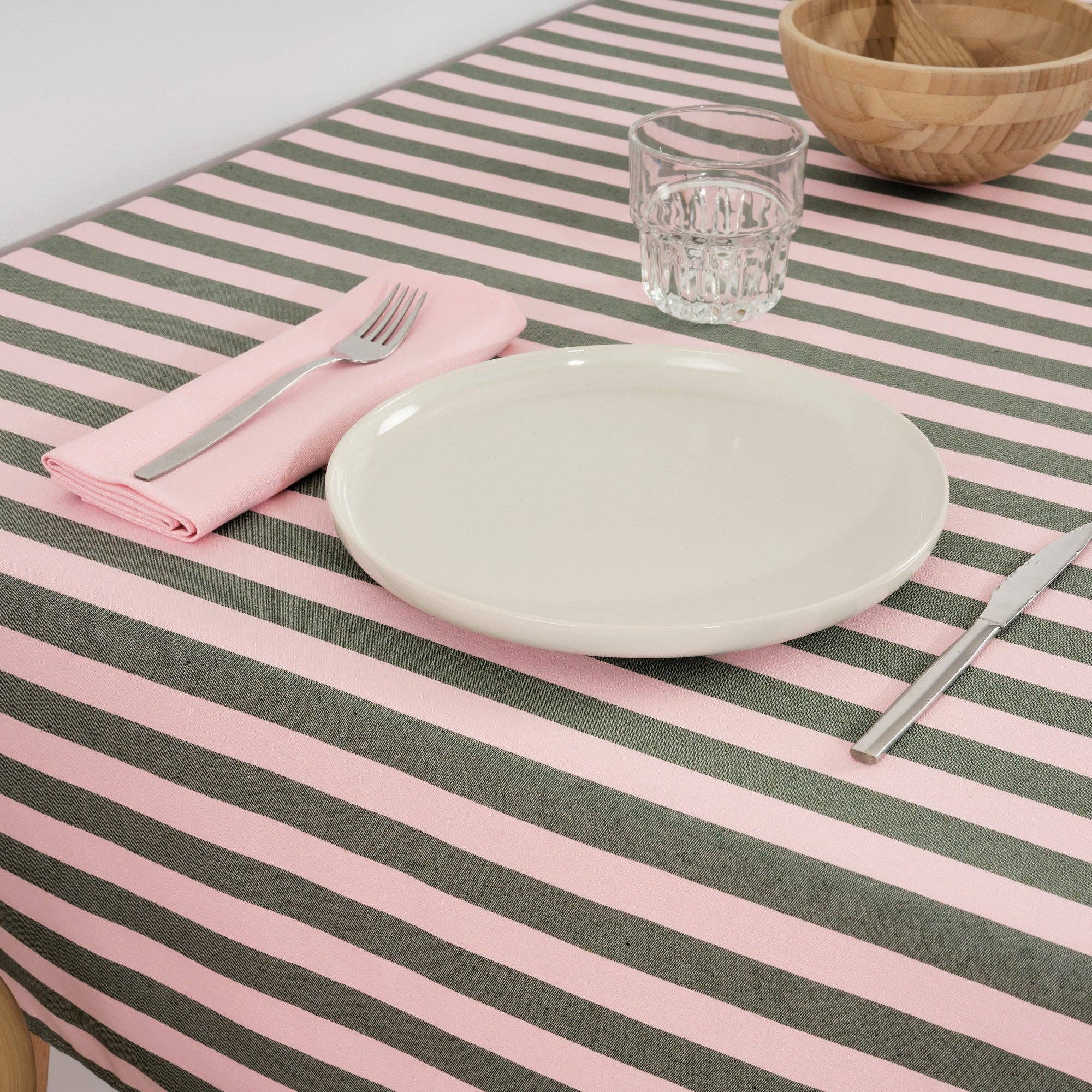 Nappe en jacquard Maglia Raya Rosa et Moss: 300 x 160 cm