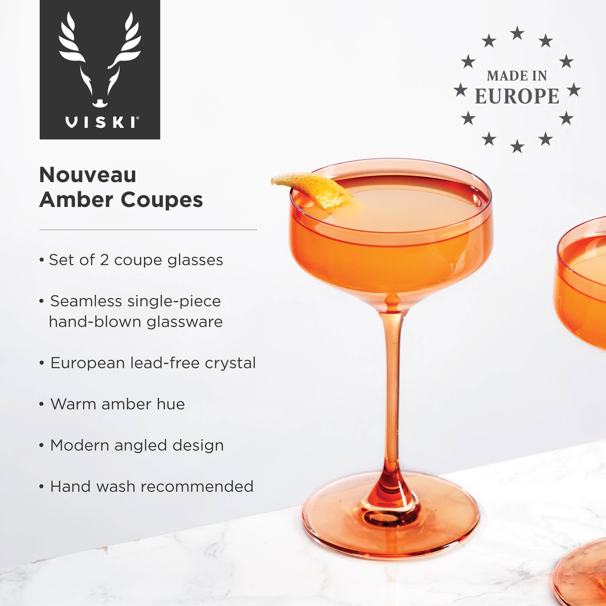 Réserve Nouvelles Coupes en Cristal Européennes - Ambre - Lot de 2