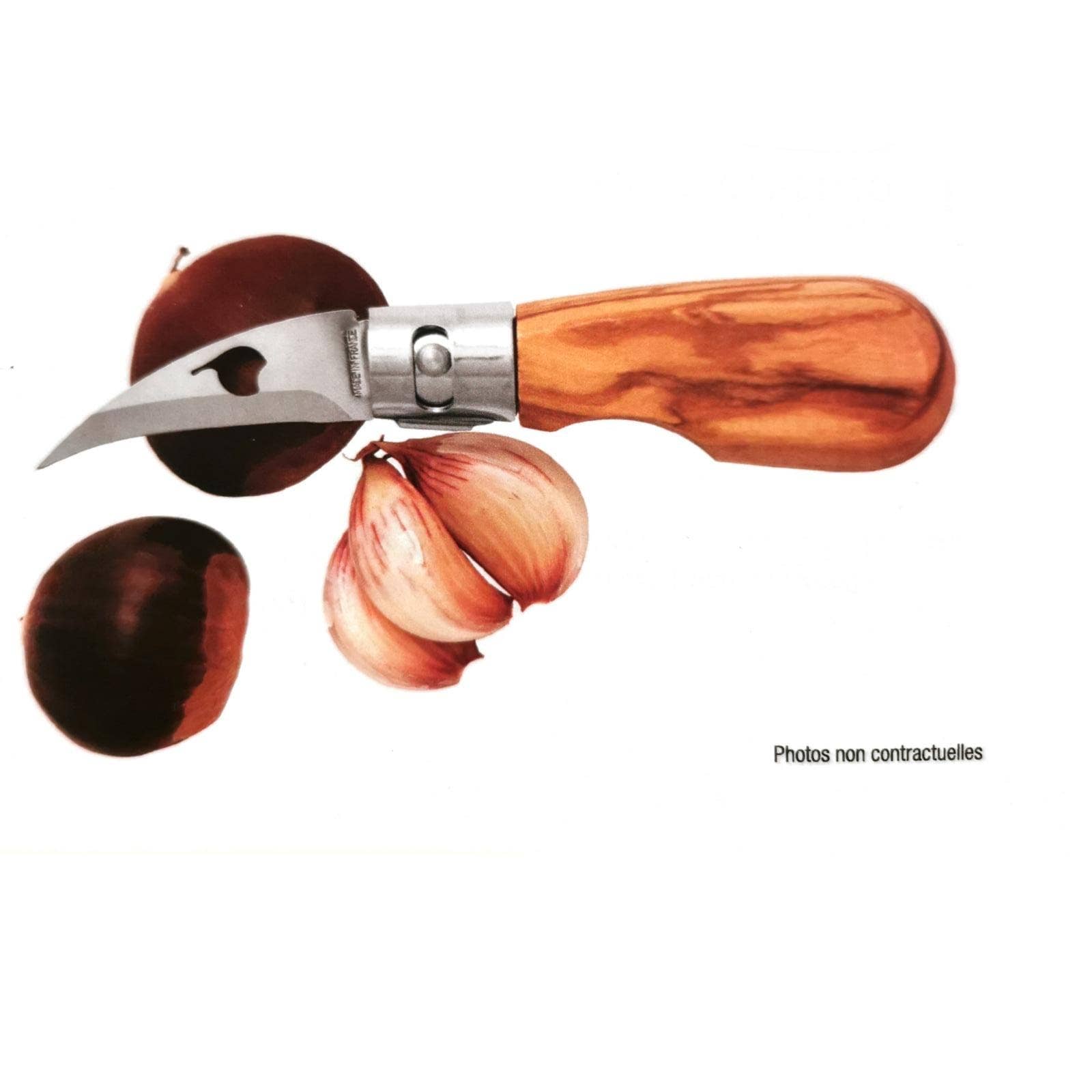 Couteau à Châtaignes et Ail de poche en bois d'olivier