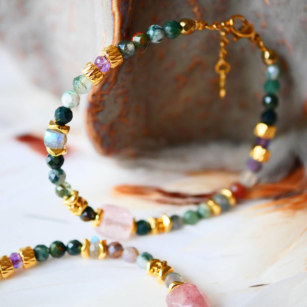 Bracelet JASMIT en acier inoxydable avec agate indienne et quartz cerise