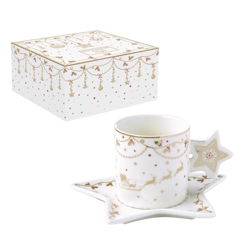 COFFRET 1 TASSE A THE EN PORCELAINE 175 ML CHRISTMAS LIGHTS