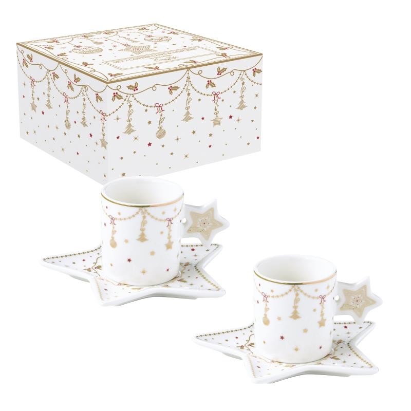 COFFRET 2 TASSES A CAFE EN PORCELAINE 80 ML CHRISTMAS LIGHTS Prix par NR