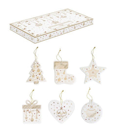 COFFRET 6 ACCESSOIRES DE DECORATION DE SAPIN EN PORC Ø 7 cm CHRISTMAS LIGHTS