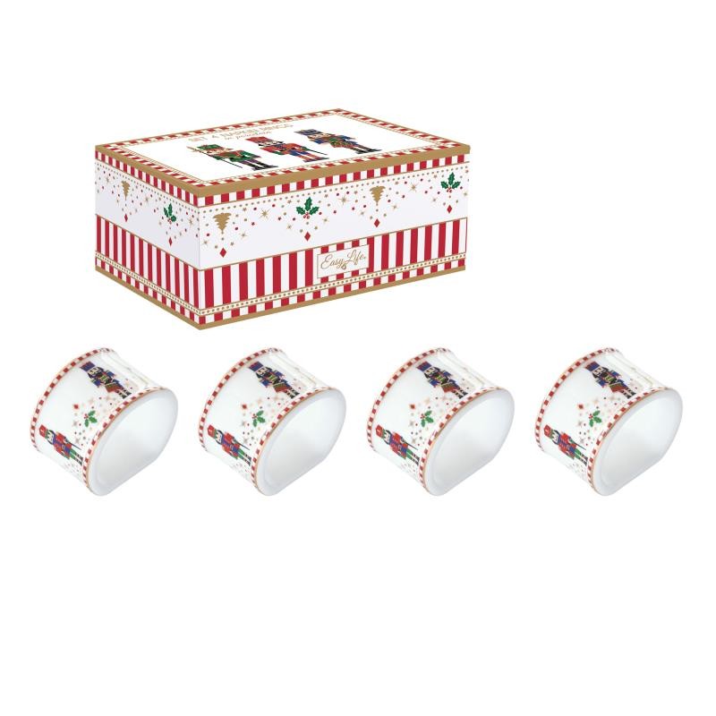 COFFRET DE 4 RONDS DE SERVIETTE EN PORCELAINE Ø 4,5 cm NUTCRACKER