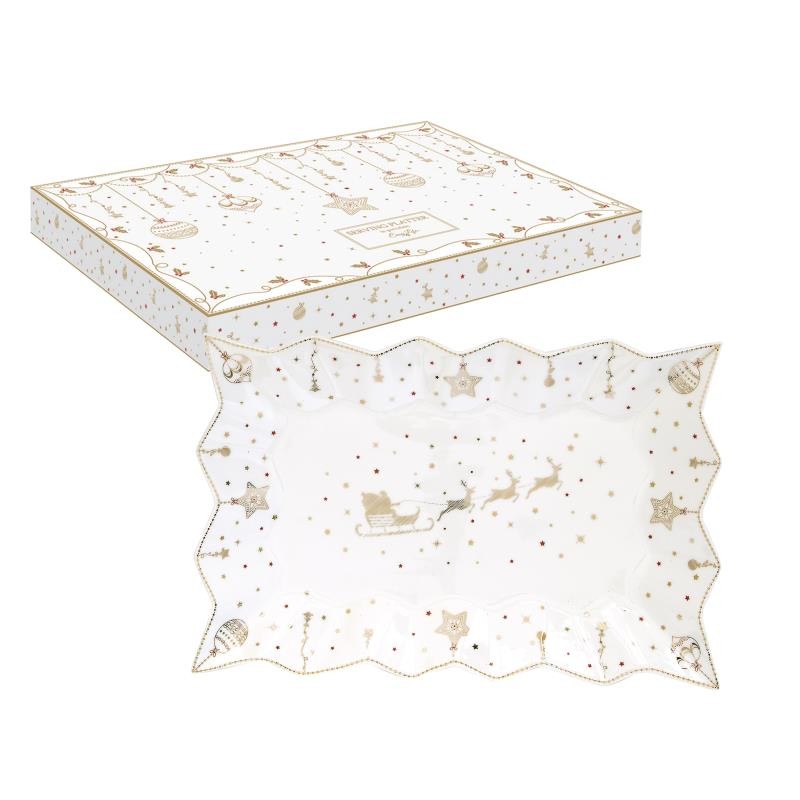 PLAT DE SERVICE RECTANGULAIRE 35X23 EN PORCELAINE CHRISTMAS LIGHTS