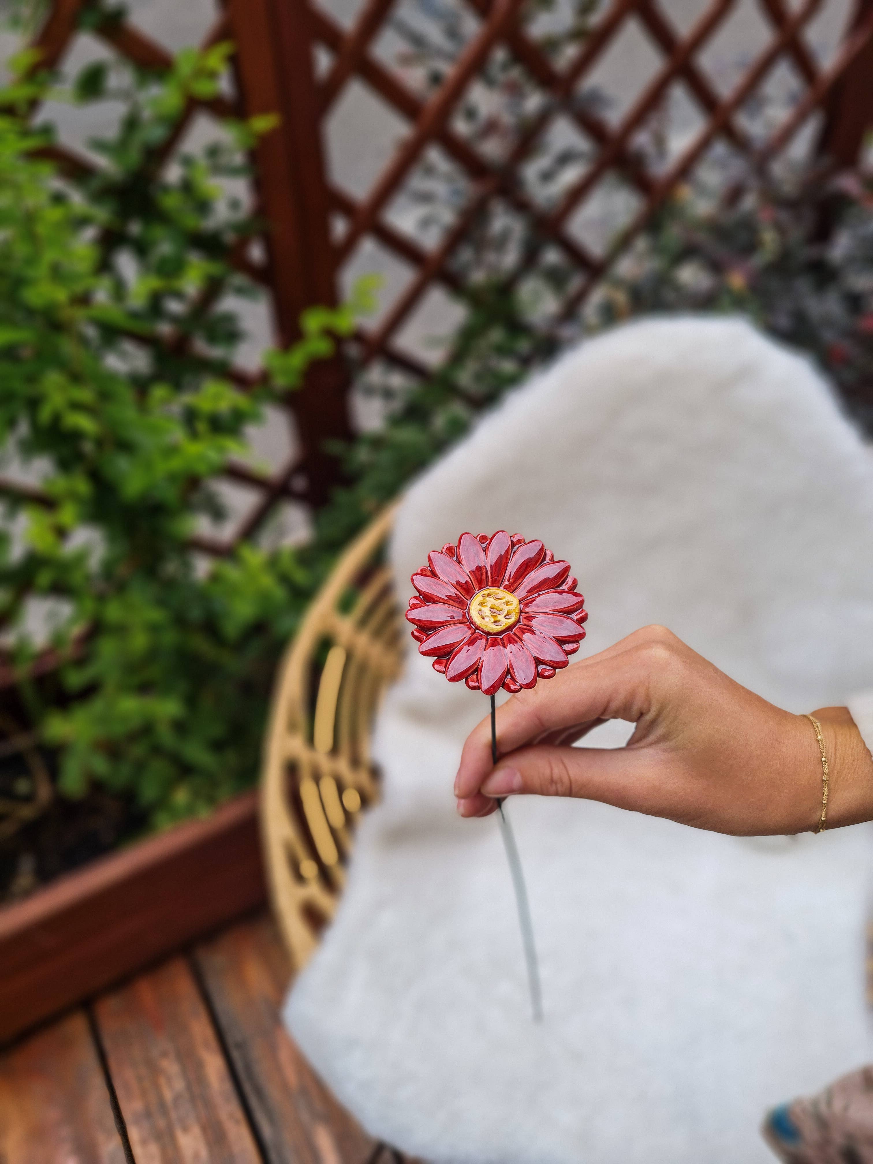 Gerbera en céramique diamètre env. 5 cm | tige 39 cm: Blanc