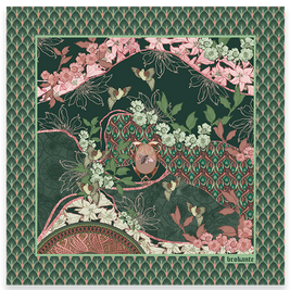 Foulard carré 90x90cm en cachemire imprimé LYS ÉMERAUDE