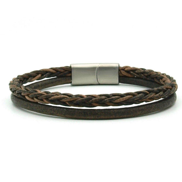 Bracelet pour homme Semarang en cuir tressé marron - 4 mm: Taille XXL : 21 cm