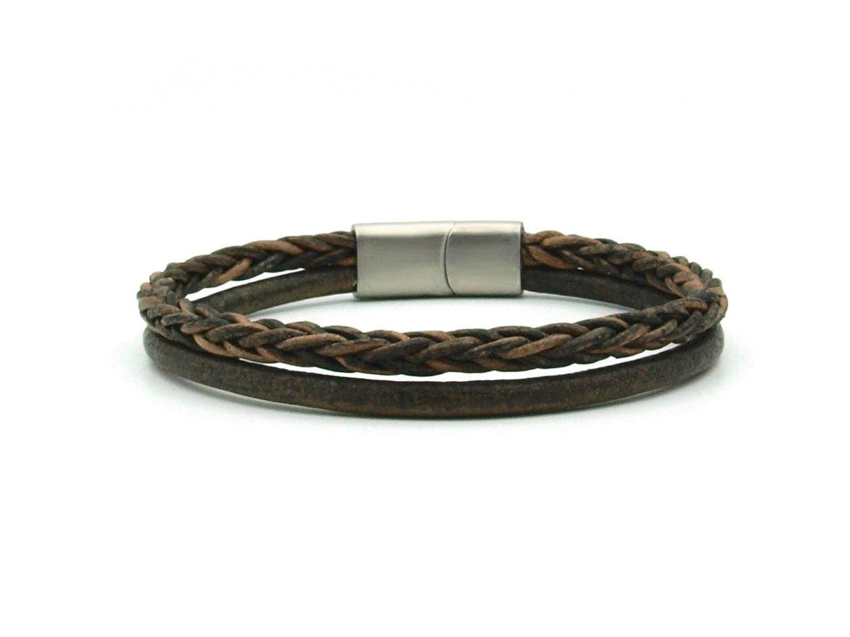 Bracelet pour homme Semarang en cuir tressé marron - 4 mm: M à 18 cm