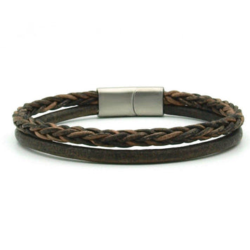 Bracelet pour homme Semarang en cuir tressé marron - 4 mm: M à 18 cm