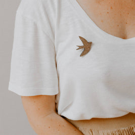 Pin's en paillettes - Hirondelle: Argenté