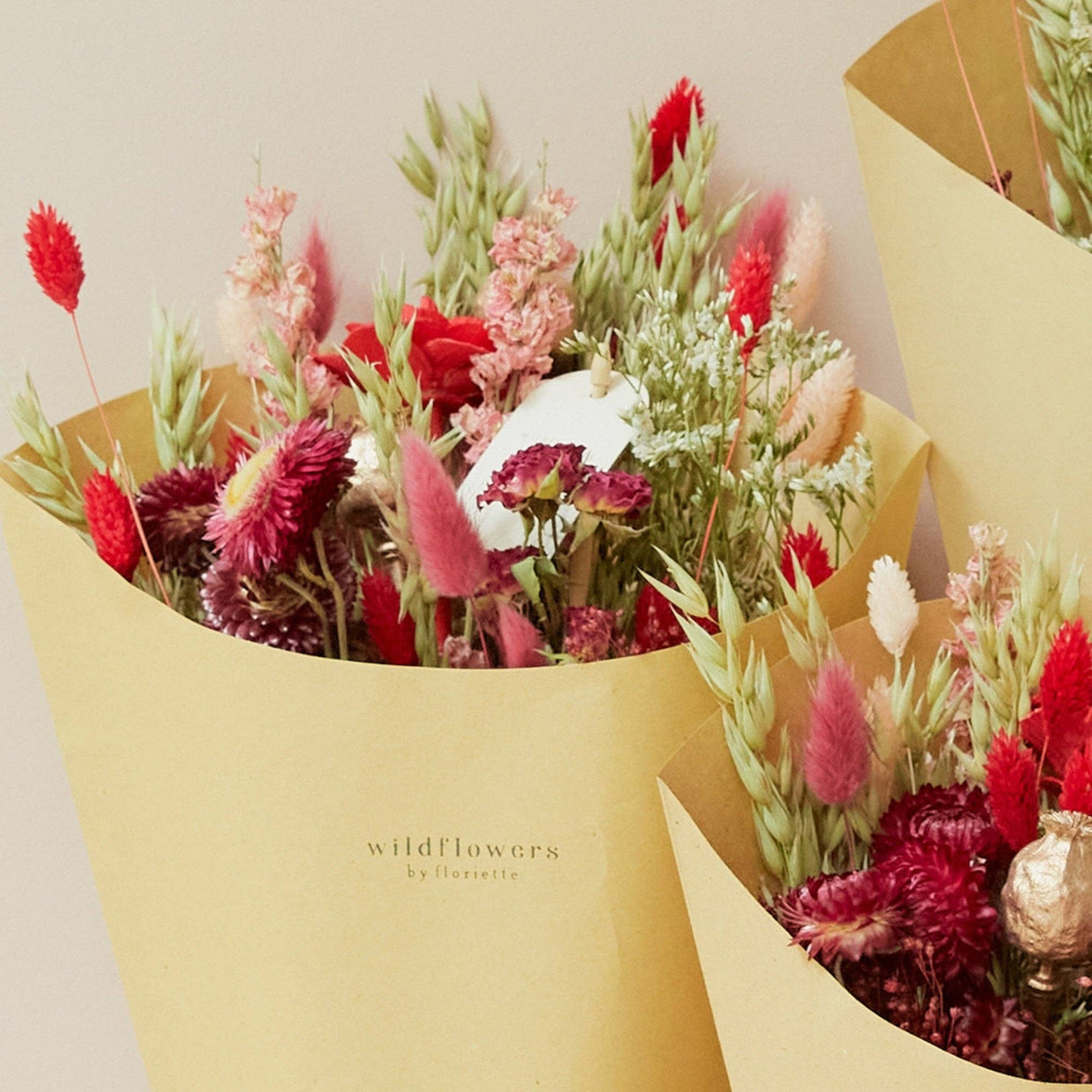 Fleurs séchées - Bouquet champêtre - Allure rouge: Moyen