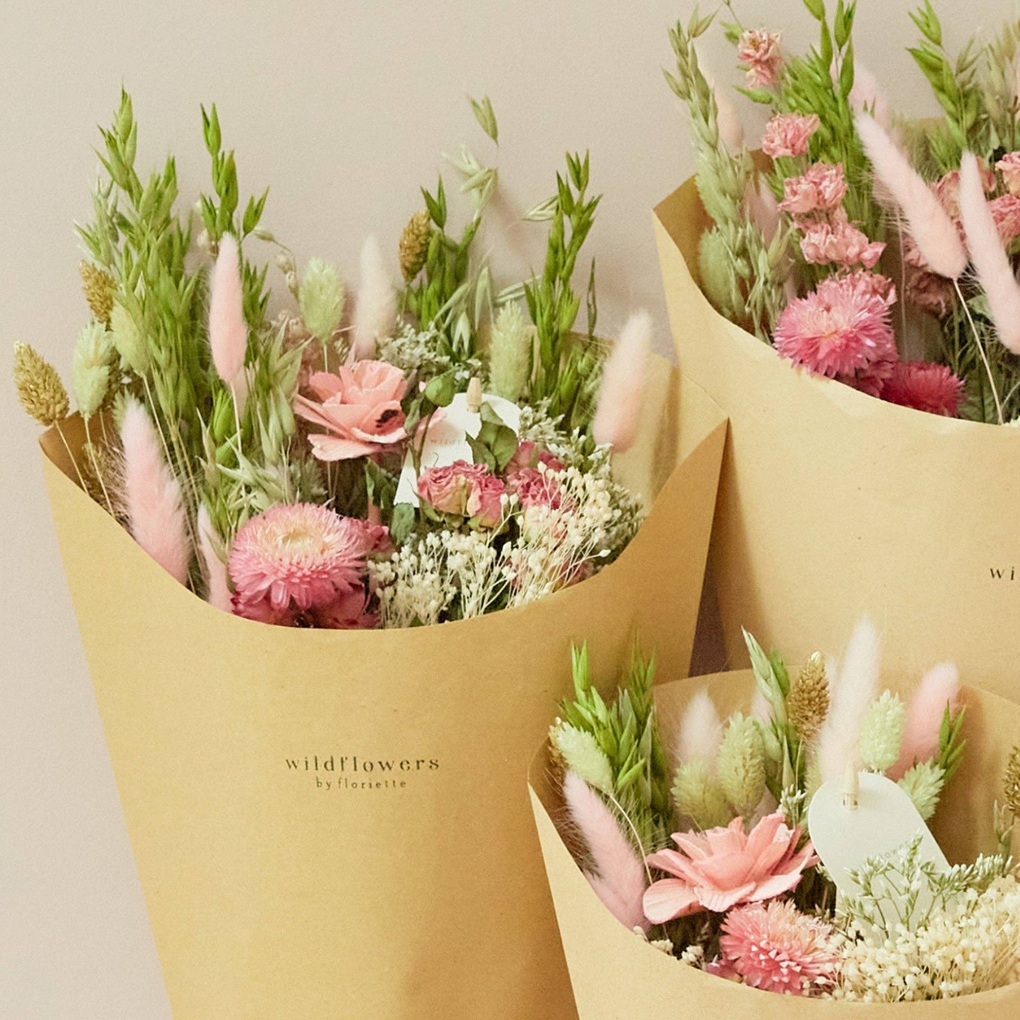 Fleurs séchées - Bouquet champêtre - Élégance rose - Favori de la fête des mères: Moyen