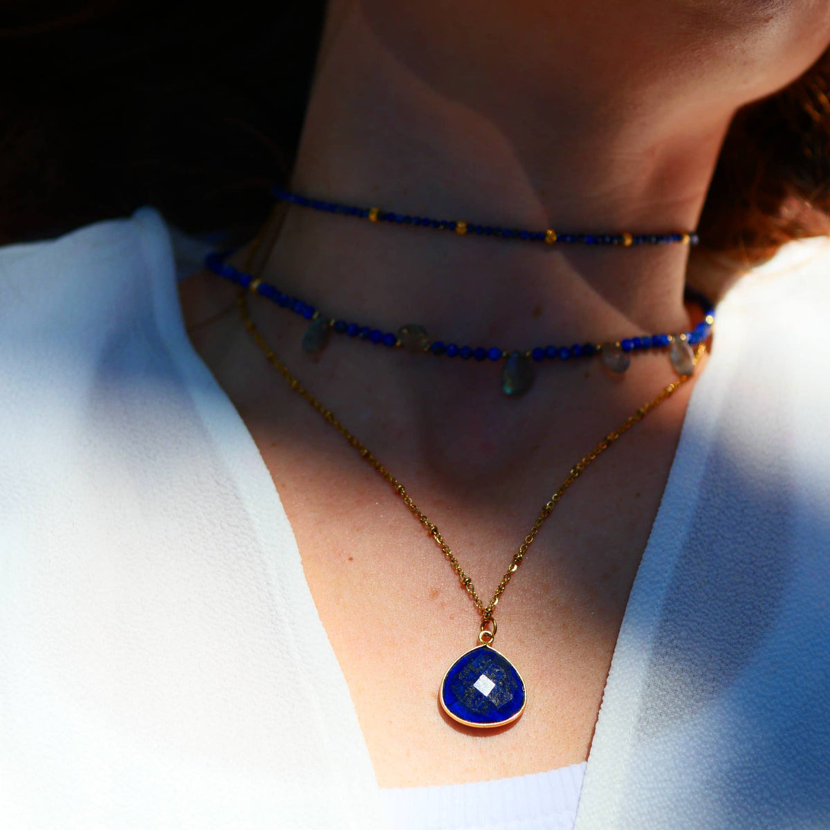 Collier Justine en acier inoxydable avec lapis-lazuli