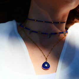 Collier Justine en acier inoxydable avec lapis-lazuli