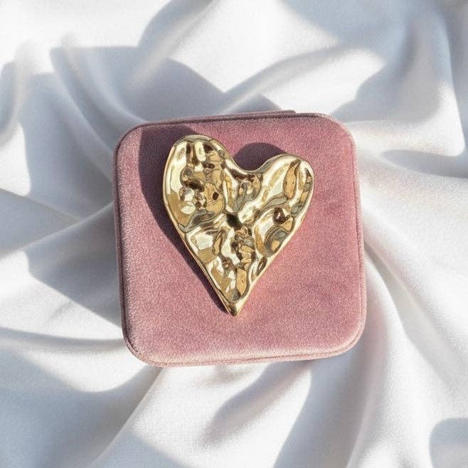 Velvet Heart - Boîte à bijoux de voyage en velours avec broche: Nero