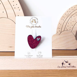 Broche en paillettes - Coeur: Rouge