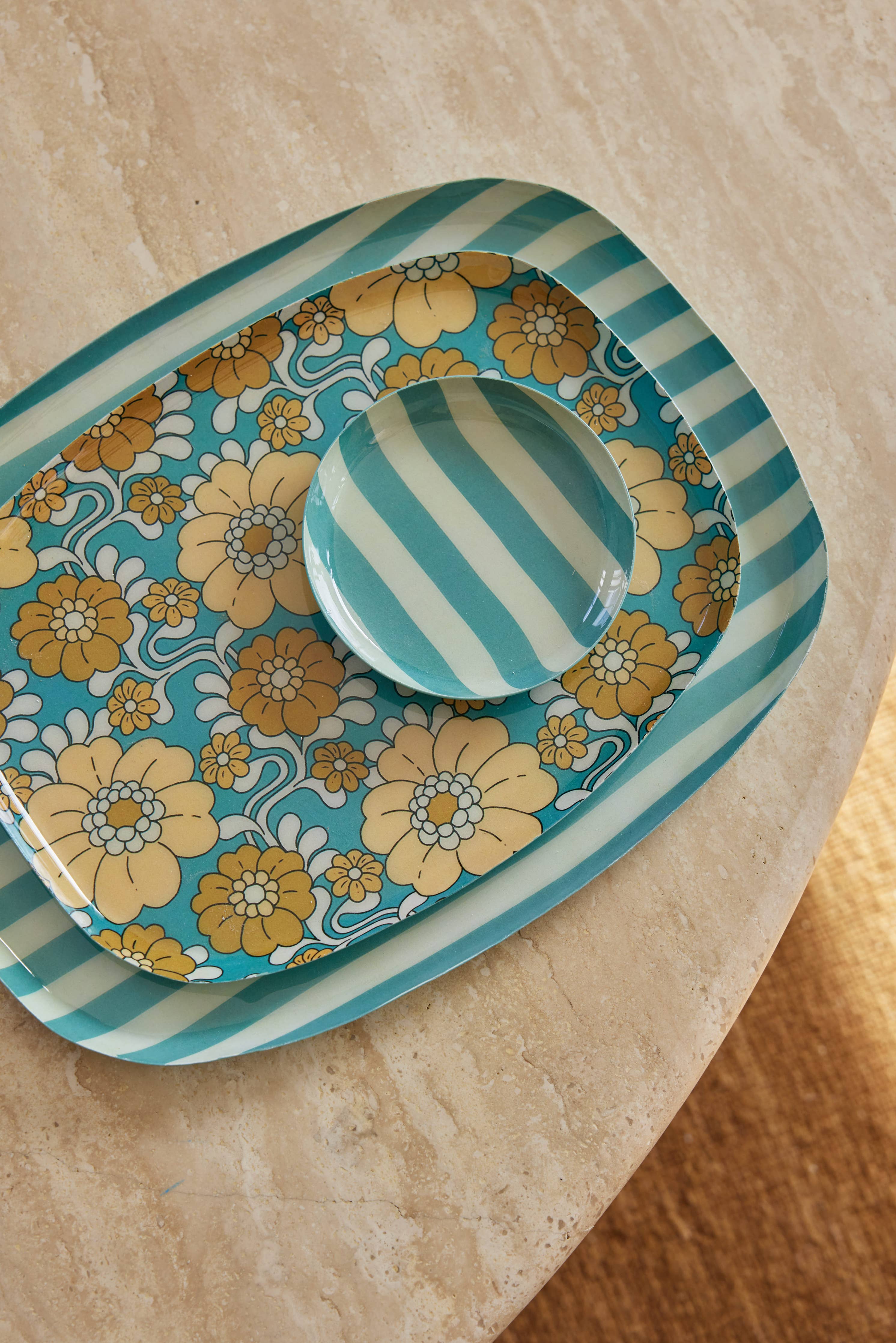 Plateau Coffee 30 cm - Rayures Emeraude