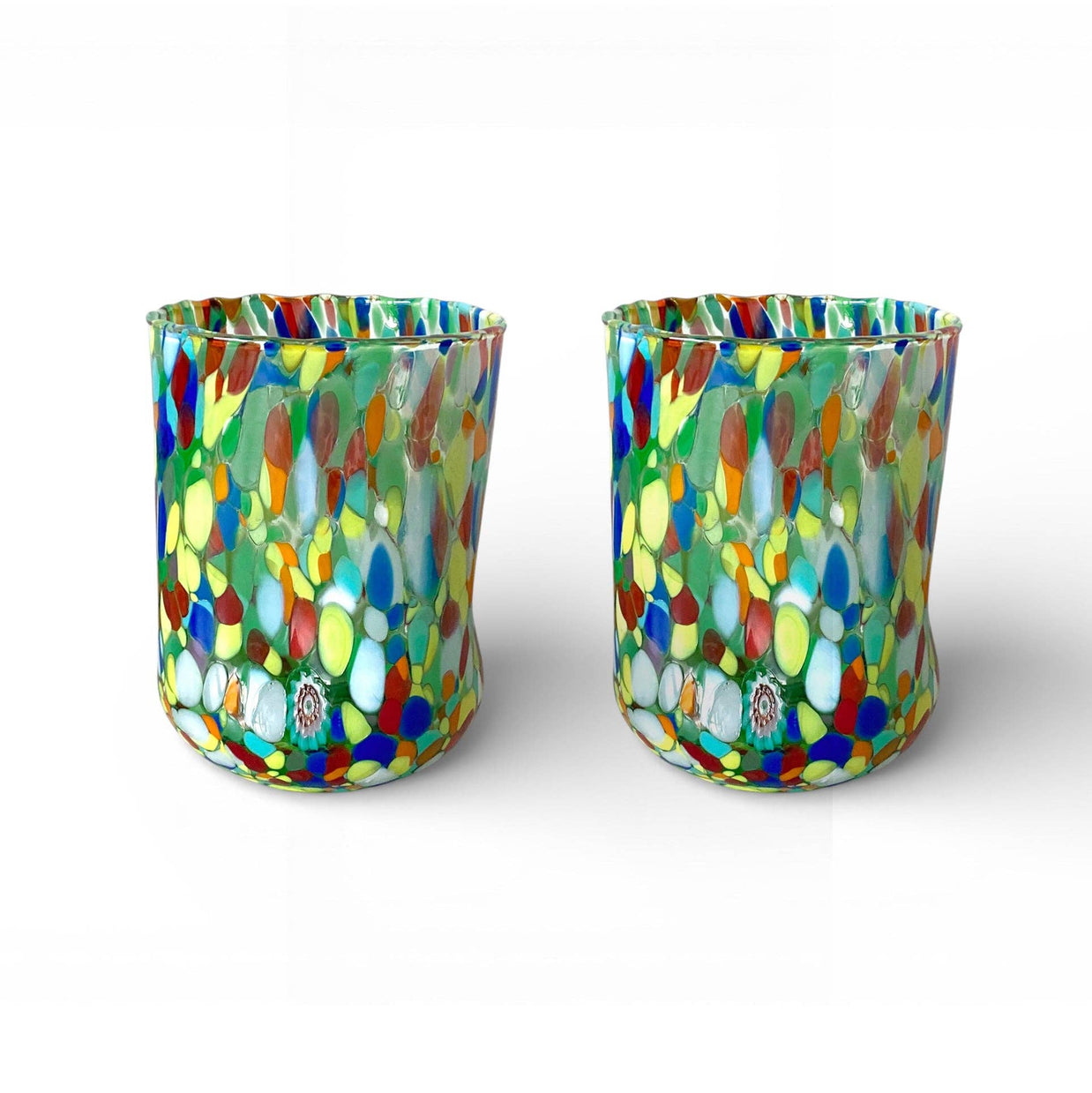 Verres Cylindr  Classique en Verre Soufflé et Travaillé à la Main avec Murrines de Murano, ligne 