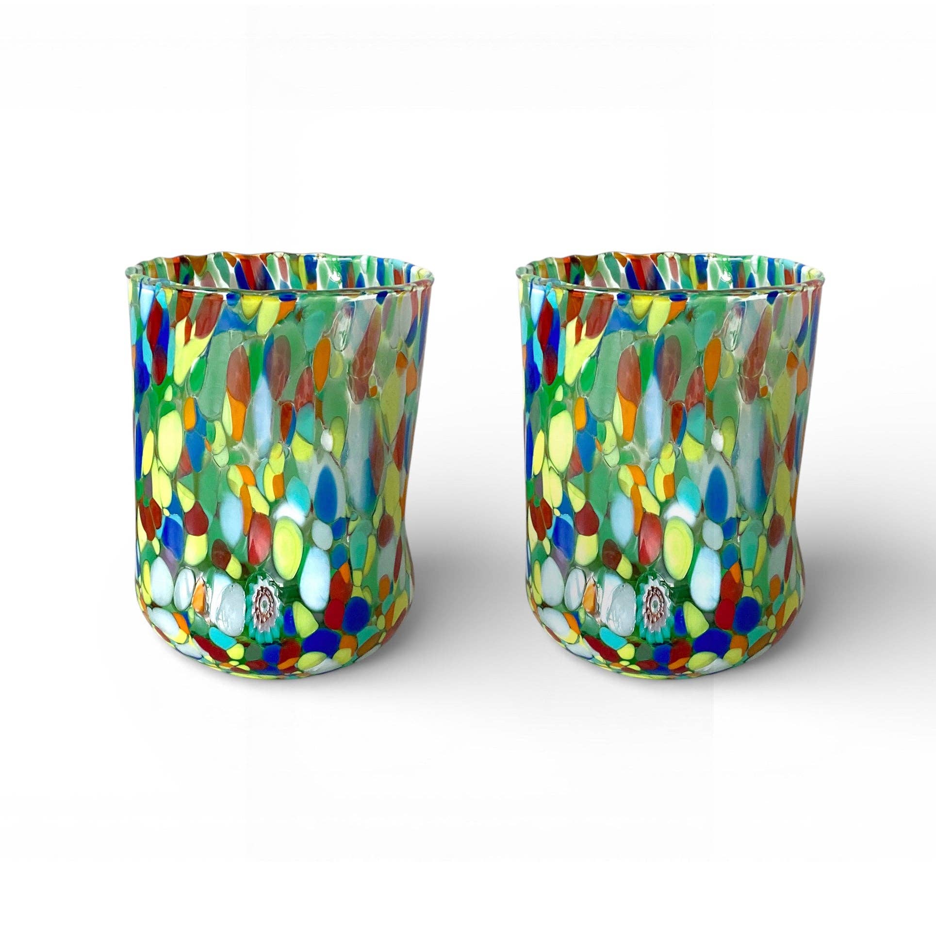 Verres Cylindr  Classique en Verre Soufflé et Travaillé à la Main avec Murrines de Murano, ligne 