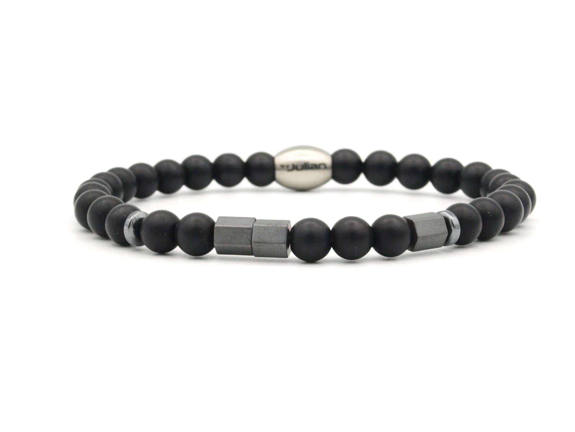 Bracelet Morse Code 'Dad' en onyx émaillé (6 mm): Antraciet / XL - 20 cm
