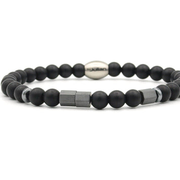 Bracelet Morse Code 'Dad' en onyx émaillé (6 mm): Antraciet / XL - 20 cm