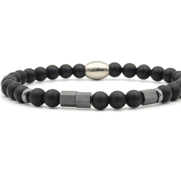 Bracelet Morse Code 'Dad' en onyx émaillé (6 mm): Antraciet / XL - 20 cm