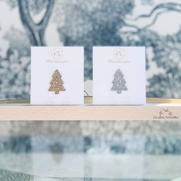 Pin's en paillettes - Sapin plein: Doré