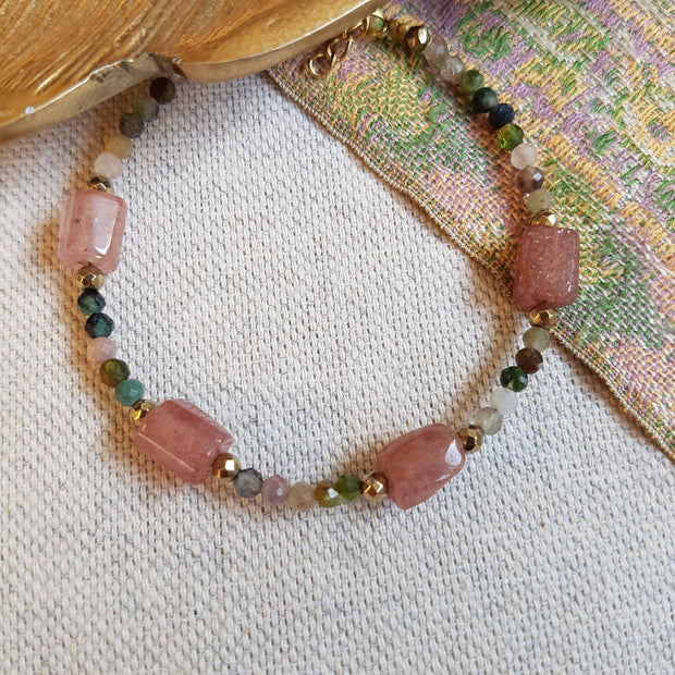Bracelet agate indienne et quartz fraise - ESHA