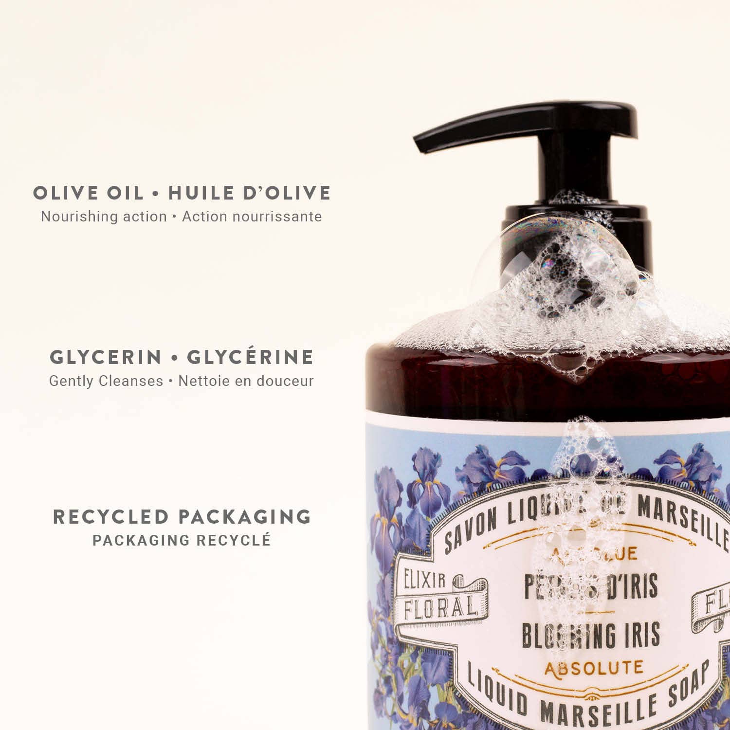 Savon de Marseille liquide 500 ml | Pétales d'Iris