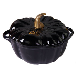 Cocotte en fonte émaillée en forme de citrouille, four hollandais, noire