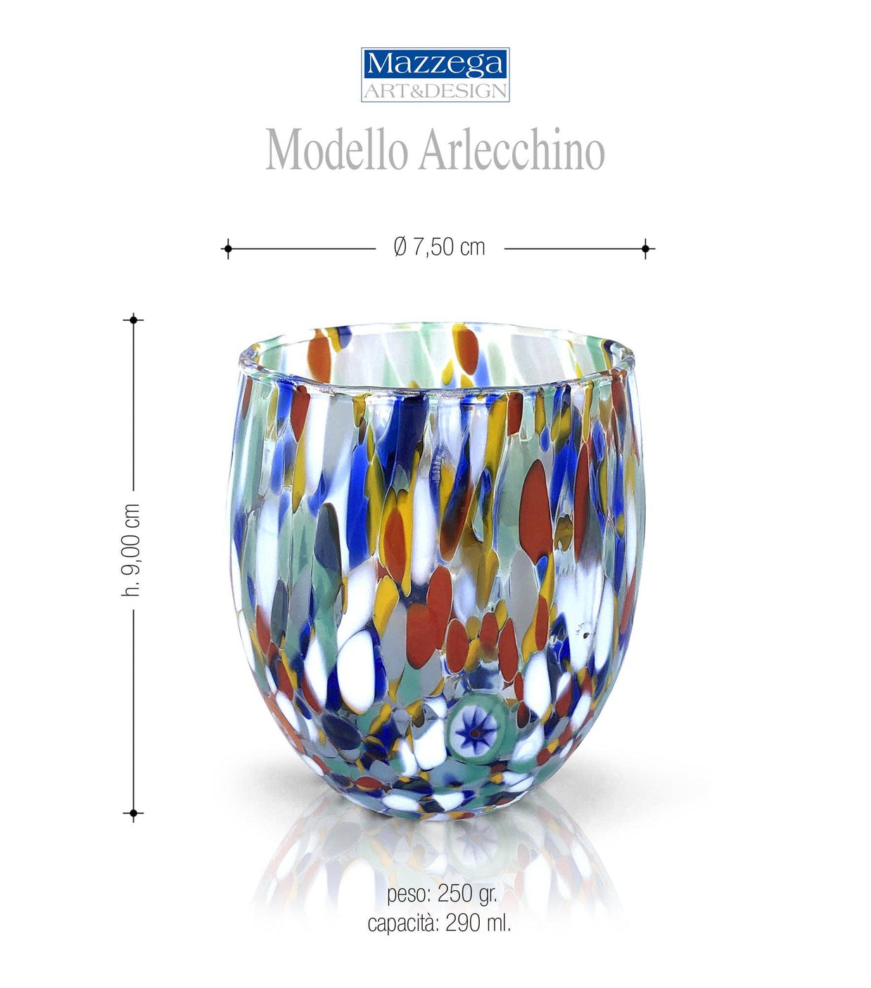 Verre à eau en verre soufflé « Les couleurs de Murano » - ARLECCHINO