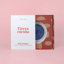 Assiette râpe à ail - Grande, en céramique bleue - Thon