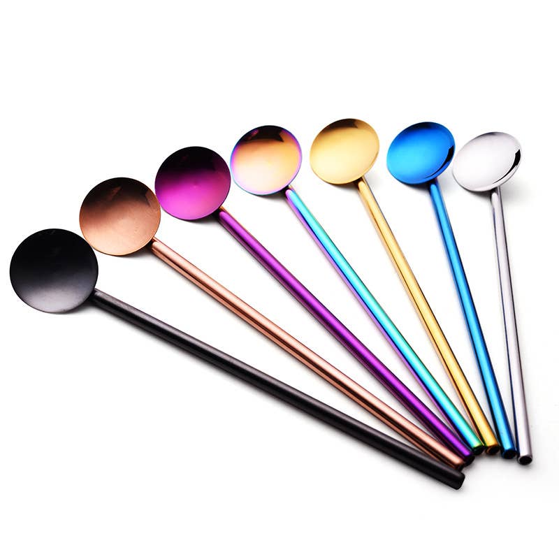 Cuillère à paille - 190 x 6 mm - Paille réutilisable - 6 couleurs