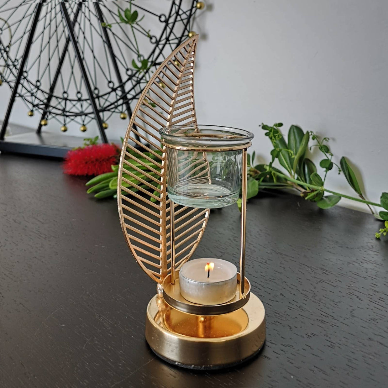 Brûleur à Huile et Fondant Parfumé Palme métal et céramique