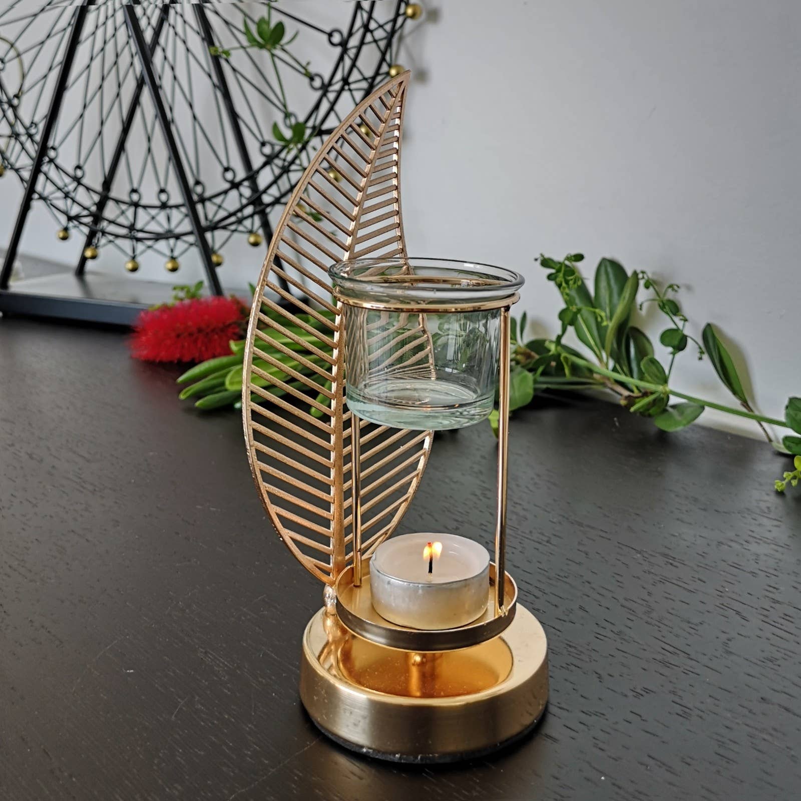 Brûleur à Huile et Fondant Parfumé Palme métal et céramique