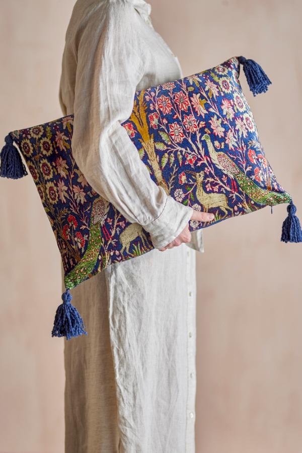 Coussin Paon ADYA, Bleu
