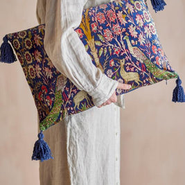 Coussin Paon ADYA, Bleu
