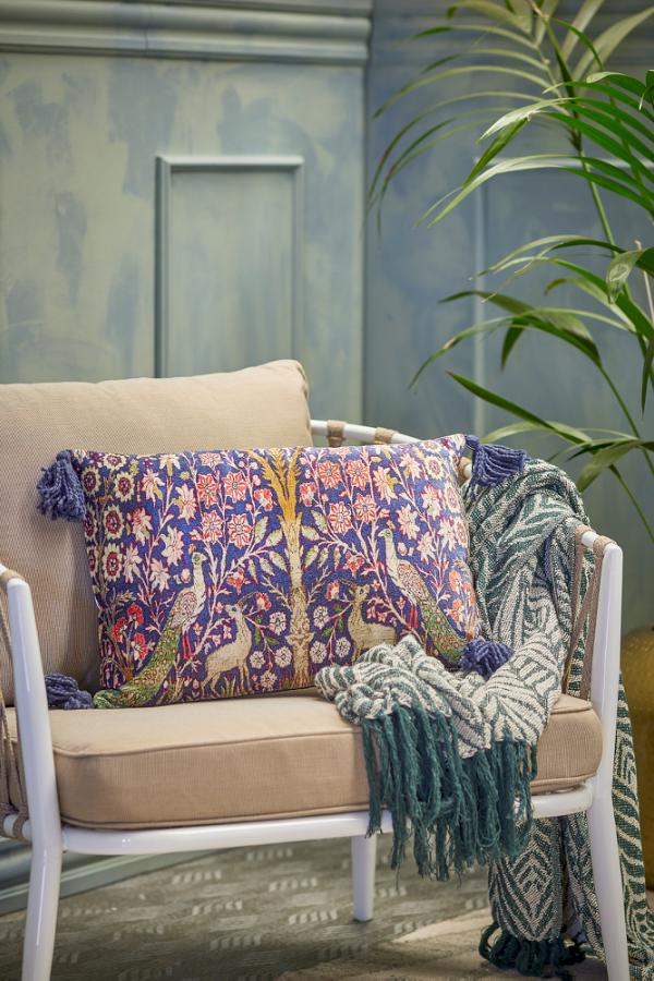 Coussin Paon ADYA, Bleu