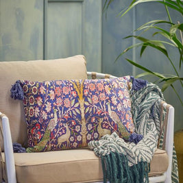 Coussin Paon ADYA, Bleu