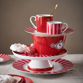 Set/2 Tasses et Soucoupes à Expresso Love Birds Rayures Rouge-Rose