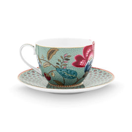 Set/2 Tasses et Soucoupes Blooming Tales Fantasy Bleu 300ml